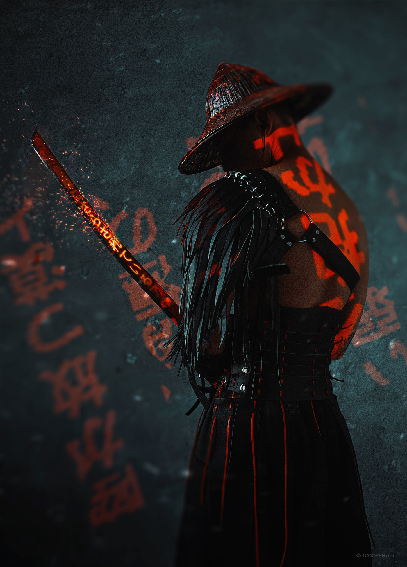 戴着斗笠的日本暗黑剑客人像艺术摄影欣赏-03