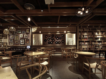 原木复古风咖啡店装修设计图片