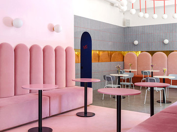 粉色马卡龙色系面包店装修设计图片