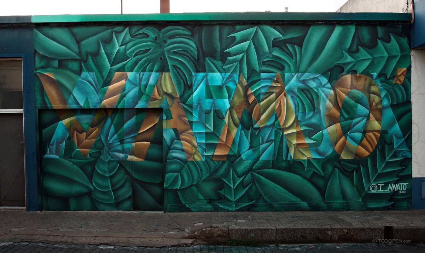绿色植物大型墙绘作品图片-01