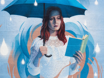 撑伞的女人墙绘艺术作品图片
