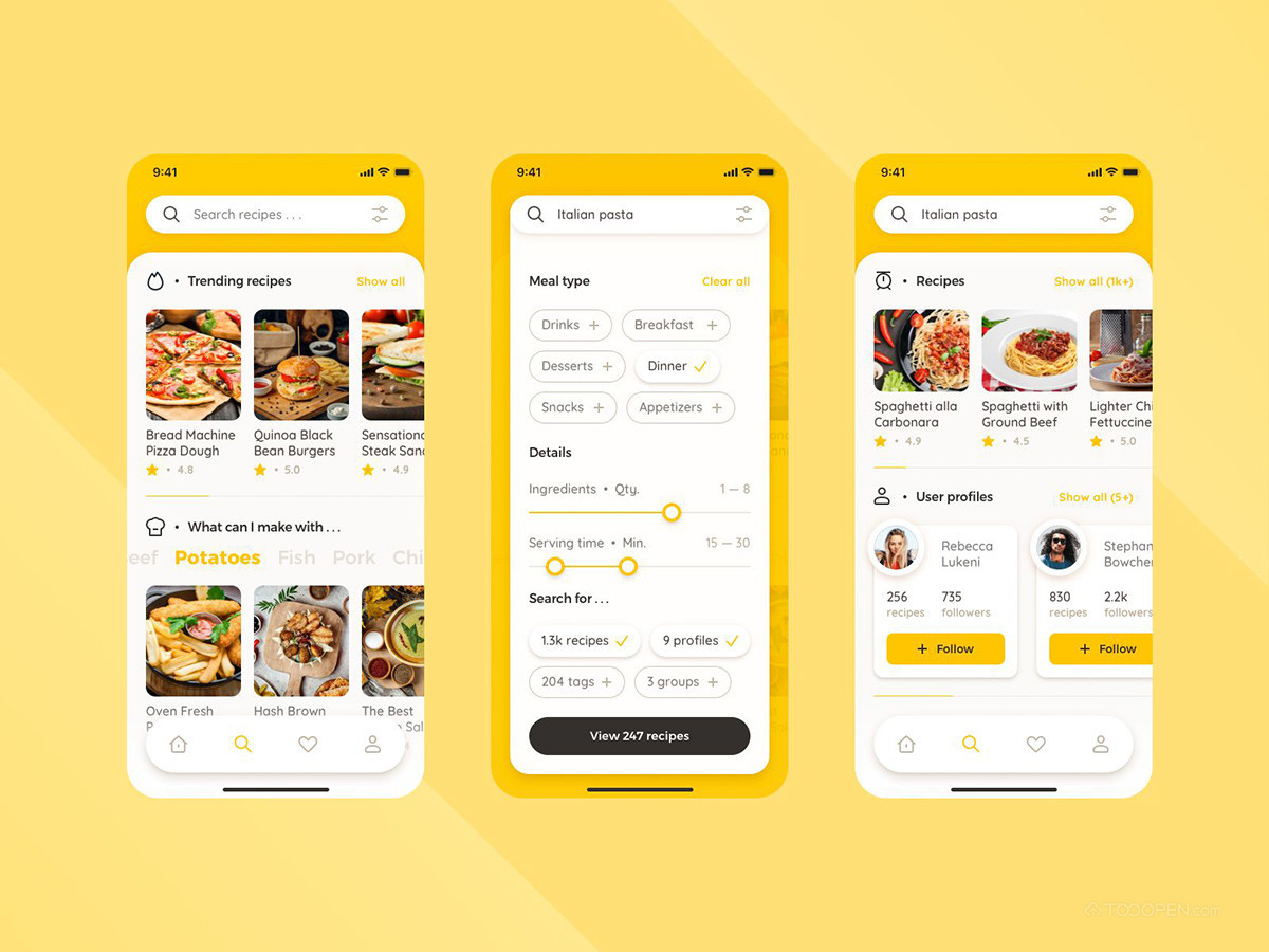 黃色系餐飲食譜APP界面設計欣賞-11