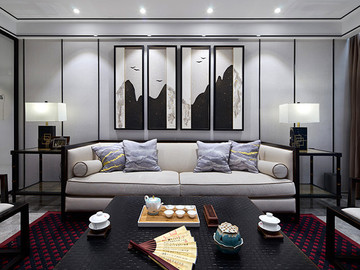 典雅的新中式风格三室两厅家装设计图片