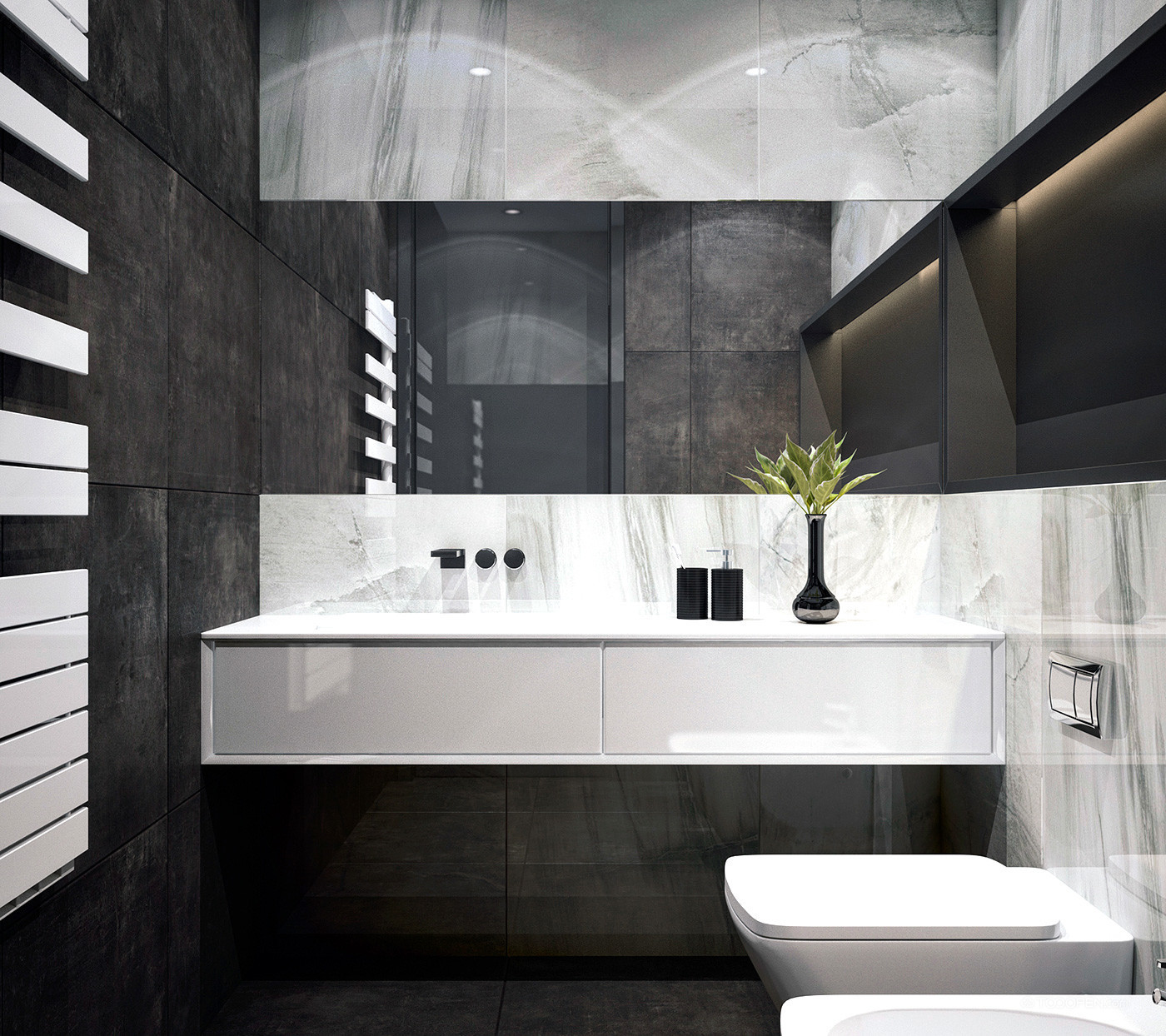 黑白现代极简风格二居室家装设计欣赏-15