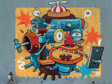 国外卡通机器人墙绘作品欣赏