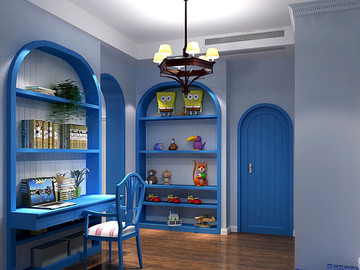 蓝色调地中海风格四室两厅家装设计图片