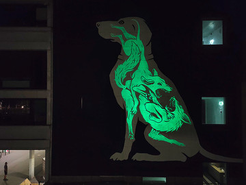 狼与狗夜光墙绘作品欣赏