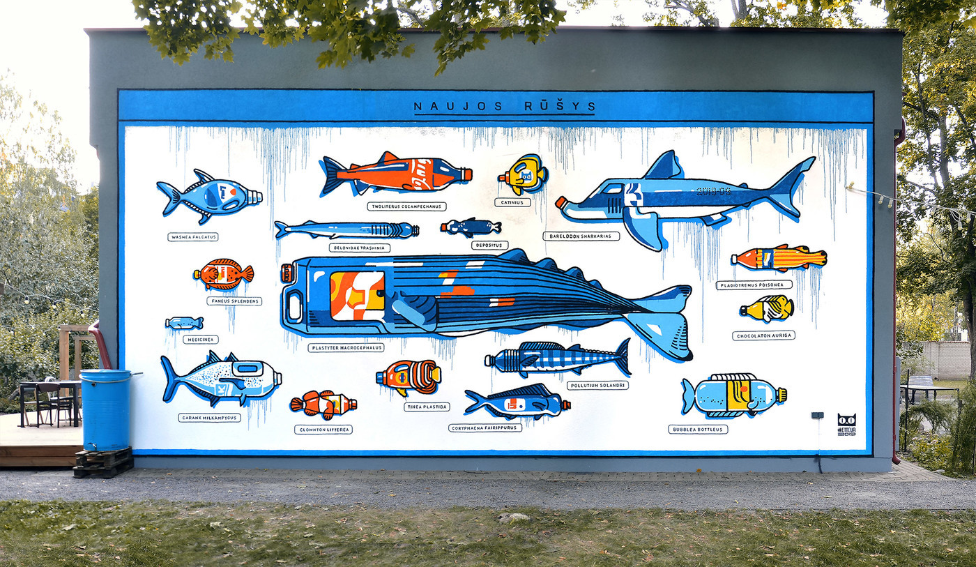鱼和瓶子创意墙绘作品欣赏-01