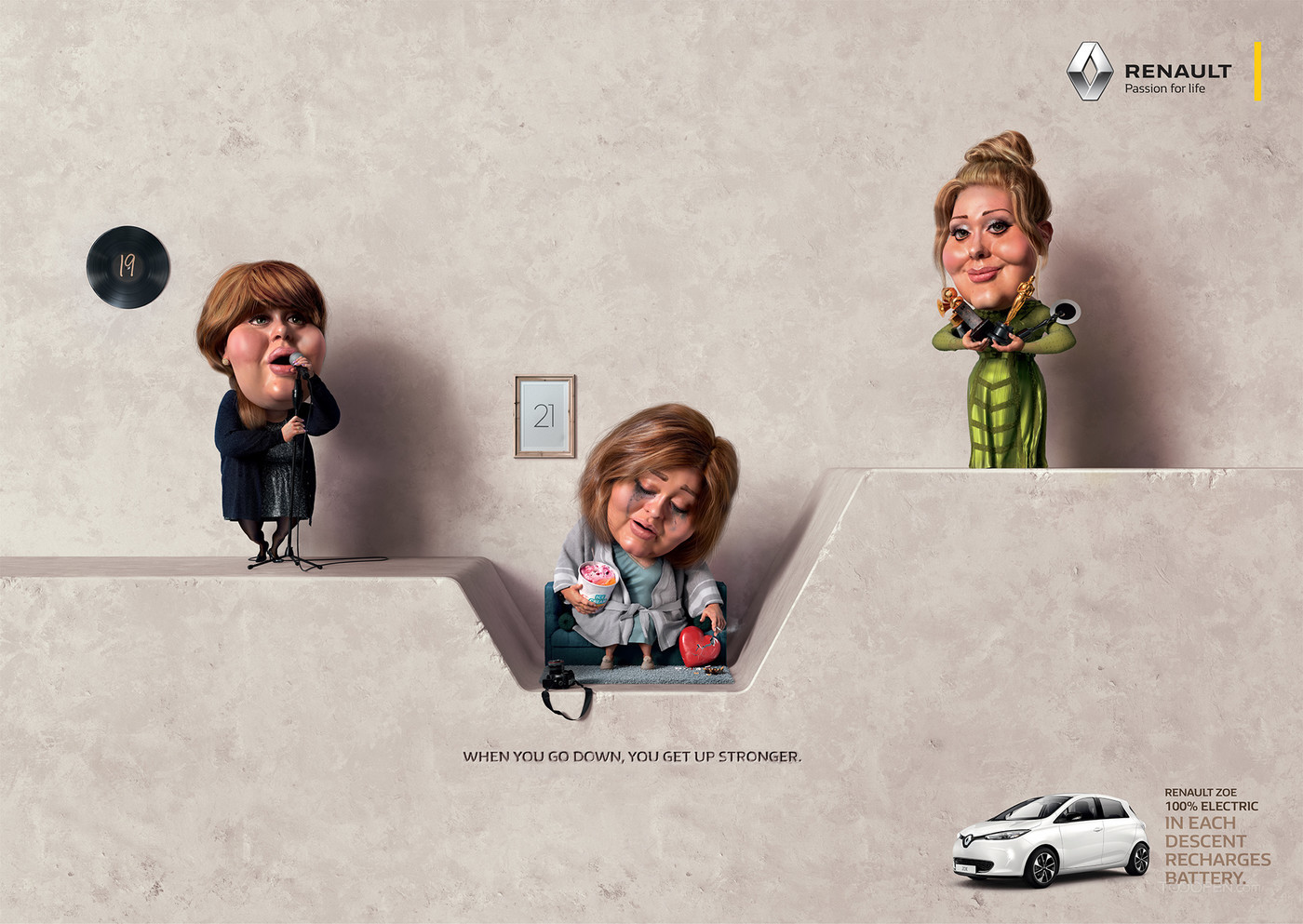 当经过失败你站起来更强大雷诺汽车创意广告海报设计欣赏-03