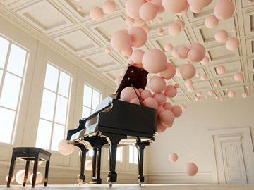 钢琴粉色球CG插画作品欣赏