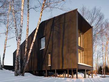 雪地里的黑色住宅建筑设计图片