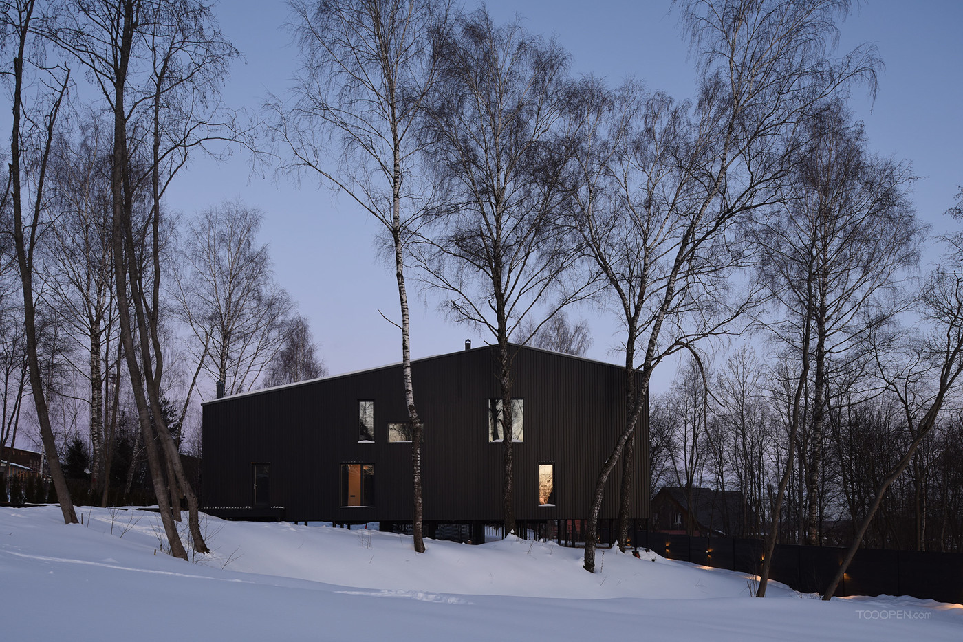 雪地里的黑色住宅建筑设计图片-06