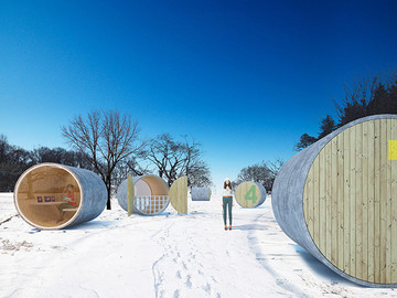 户外露营圆筒造型建筑设计图片