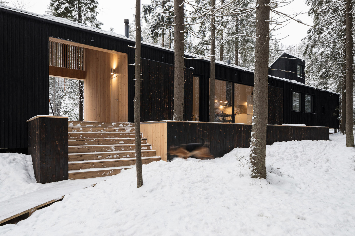 森林里的黑色木屋建筑设计作品-02