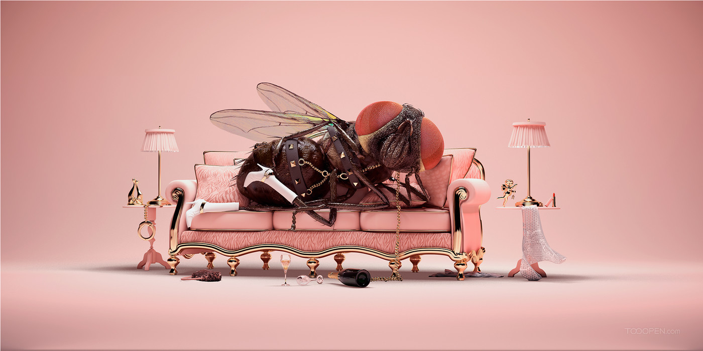 躺在沙发上的蟑螂插画作品欣赏-02