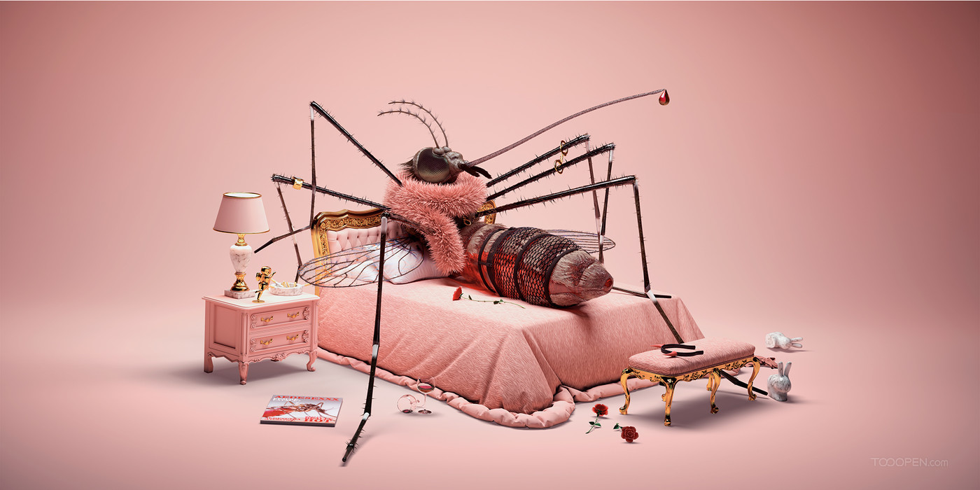 躺在沙发上的蟑螂插画作品欣赏-03