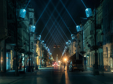 街头路灯灯光秀展示设计图片