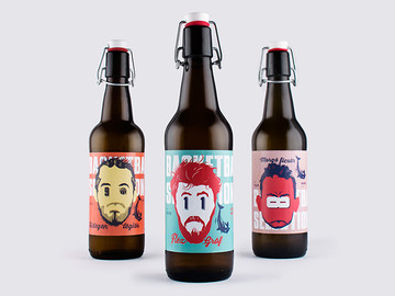 怪诞涂鸦人头啤酒饮品包装设计作品图片