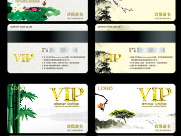 传统水墨荷花绿竹湖水VIP卡