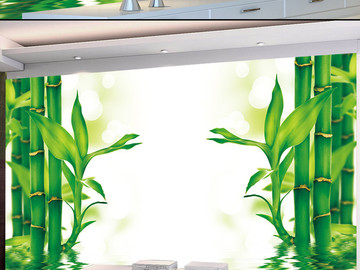 温馨绿竹高端典雅电视背景墙