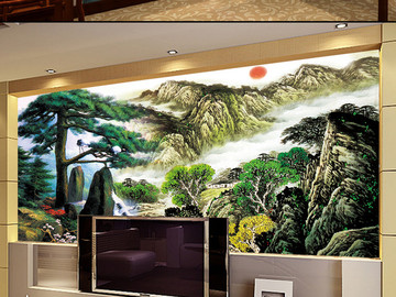 仙鹤大自然传统复古电视背景墙
