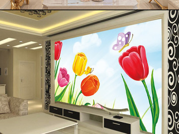 彩色大自然花朵大气电视背景墙