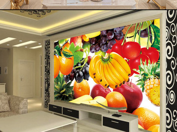 彩色水果厨房温馨电视背景墙