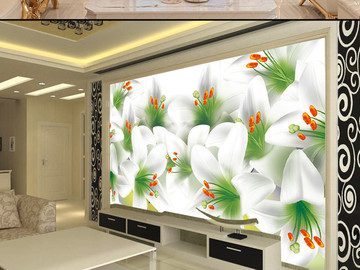 绿白大气花朵典雅电视背景墙