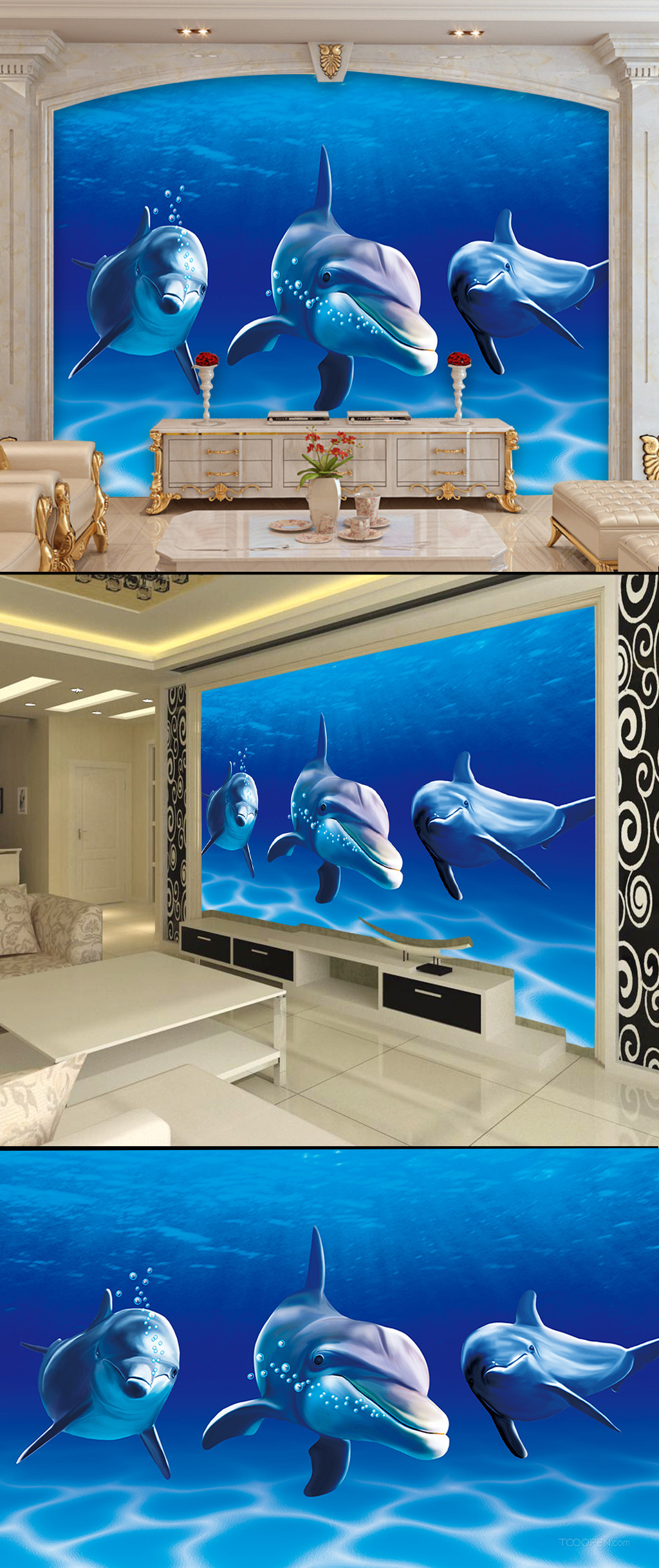 海洋世界海豚蓝色大气电视背景墙-01