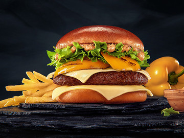 高清芝士牛肉汉堡美食摄影图片