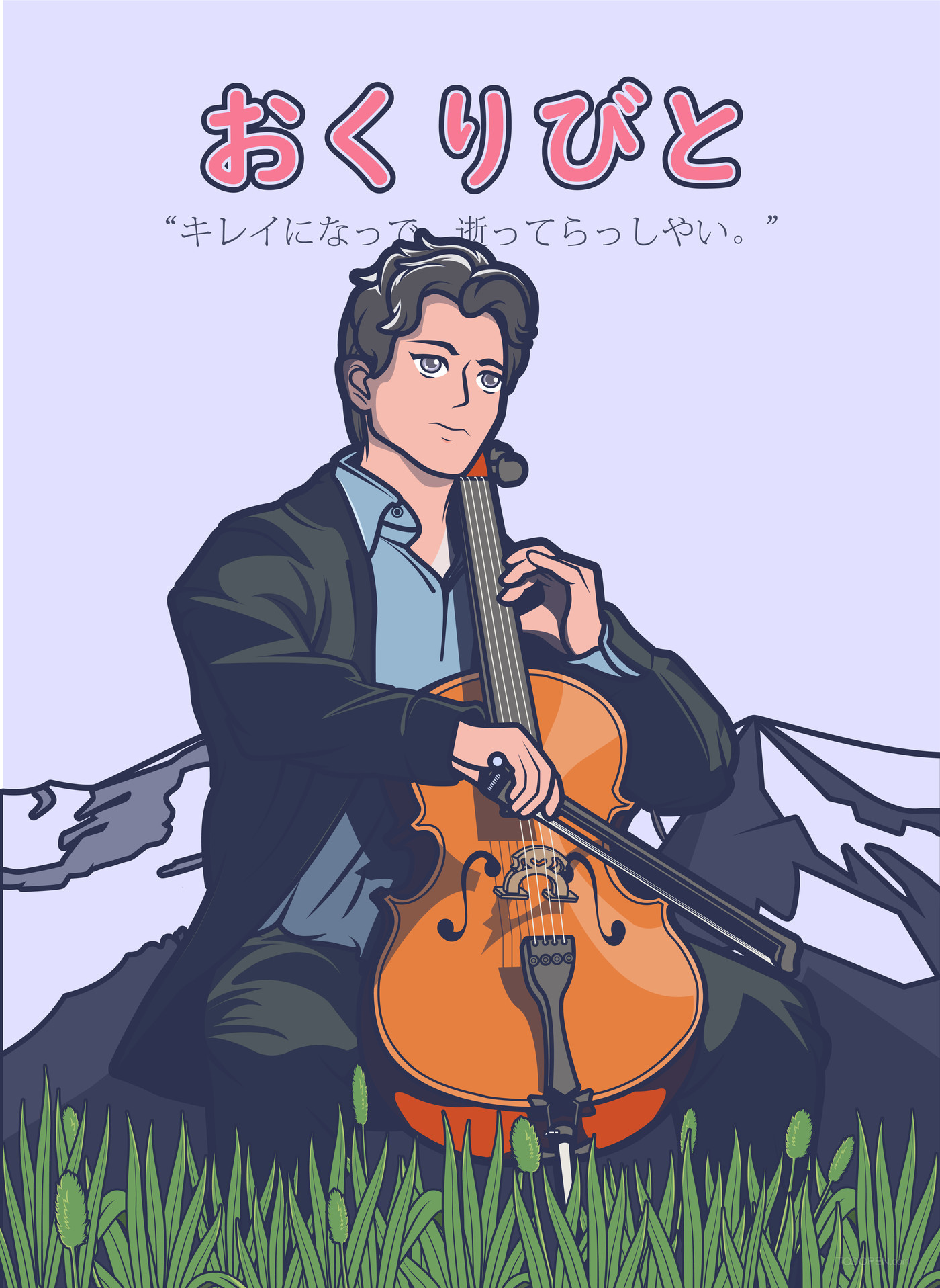 在草地上拉大提琴的男人-01