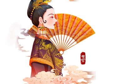 中國神話人物中國風衛星插畫