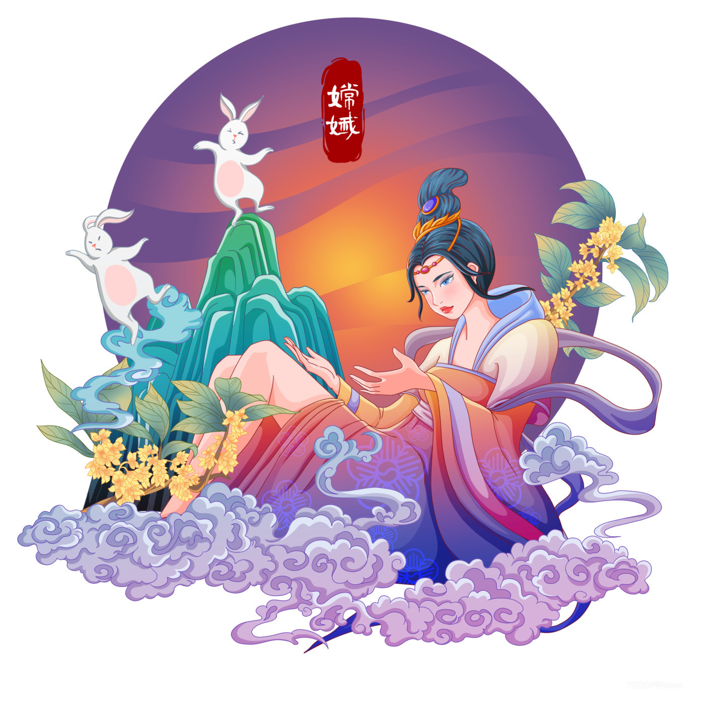 中国神话人物中国风卫星插画-02