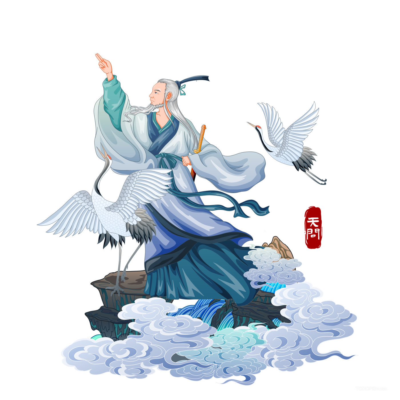 中国神话人物中国风卫星插画-06