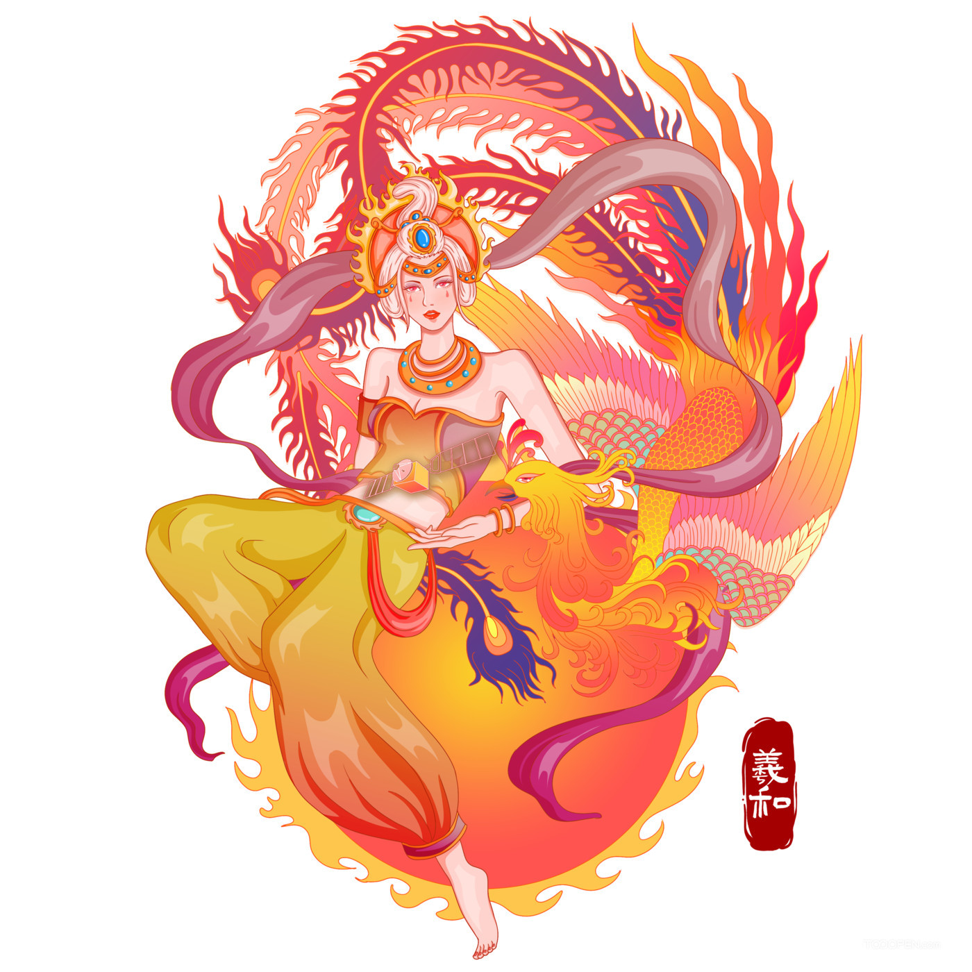 中国神话人物中国风卫星插画-01
