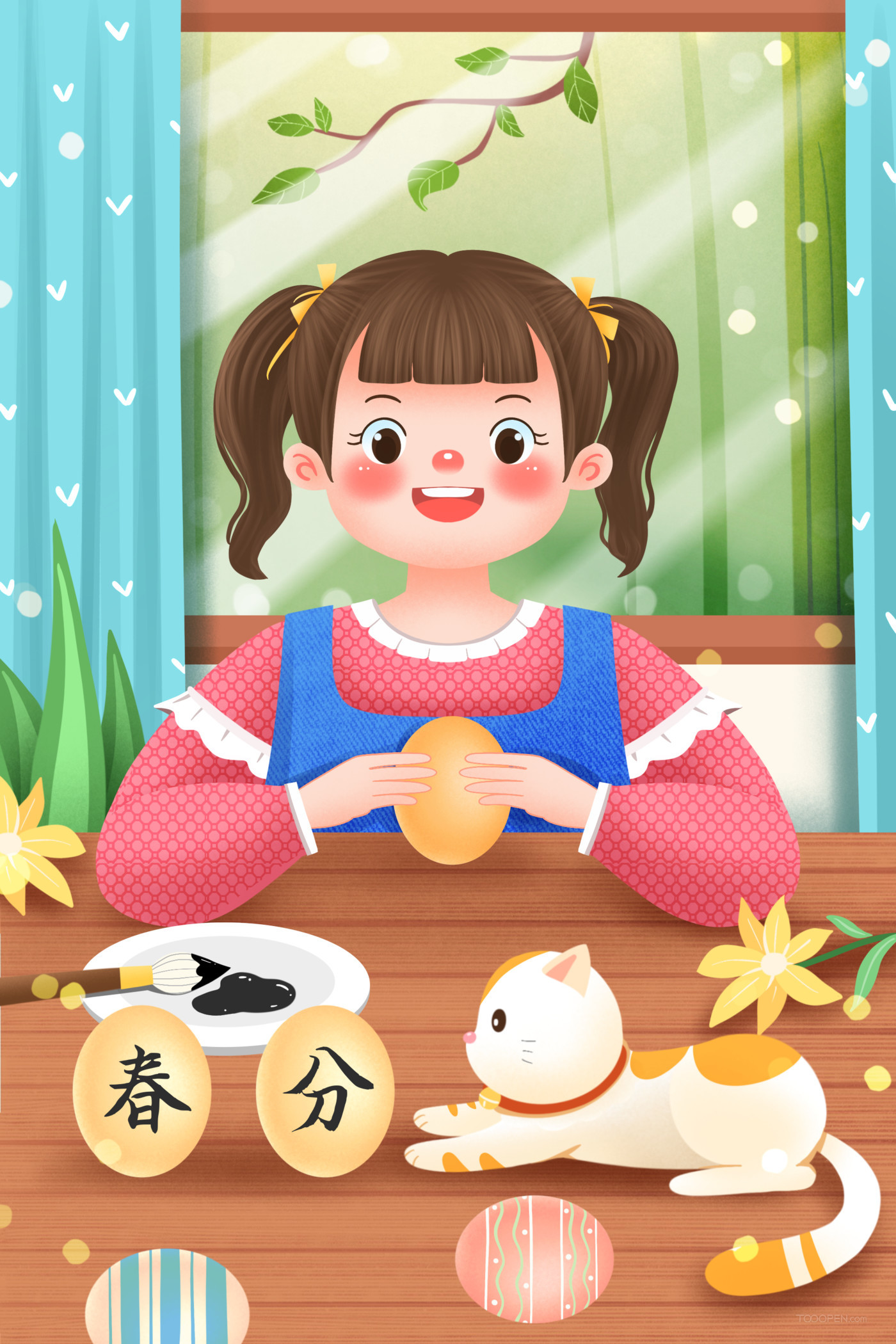 中国传统二十四节气春分节日海报插画素材10款-05