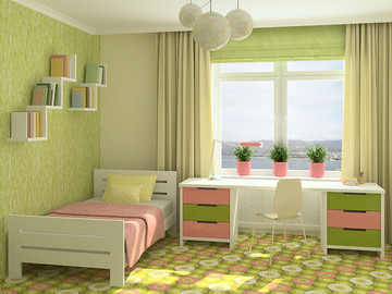 3D渲染室内儿童卧室效果图