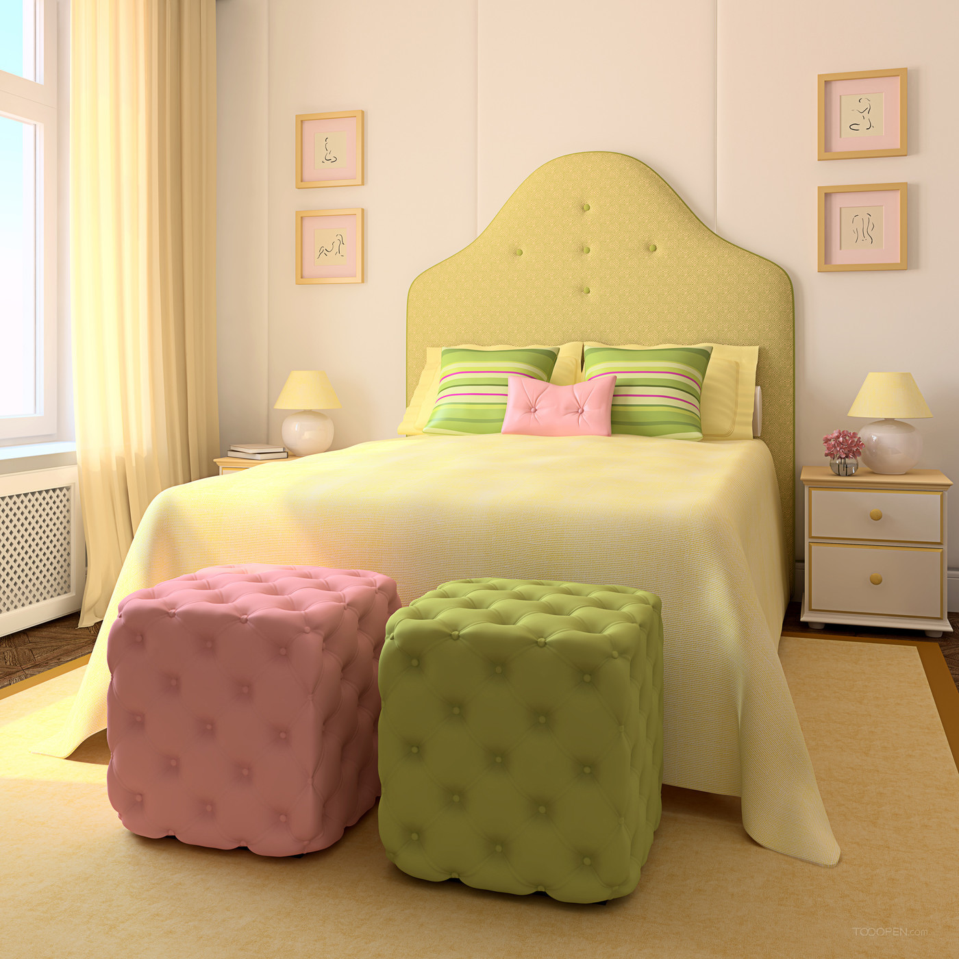 3D渲染室内儿童卧室效果图-01