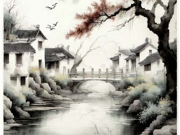 小桥流水意向的山水画