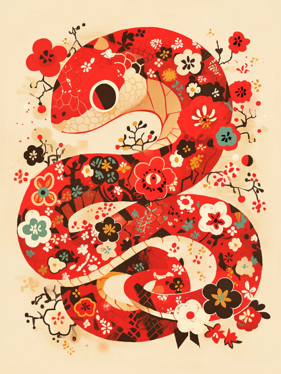 蛇與鮮花新年創(chuàng)意插畫-02