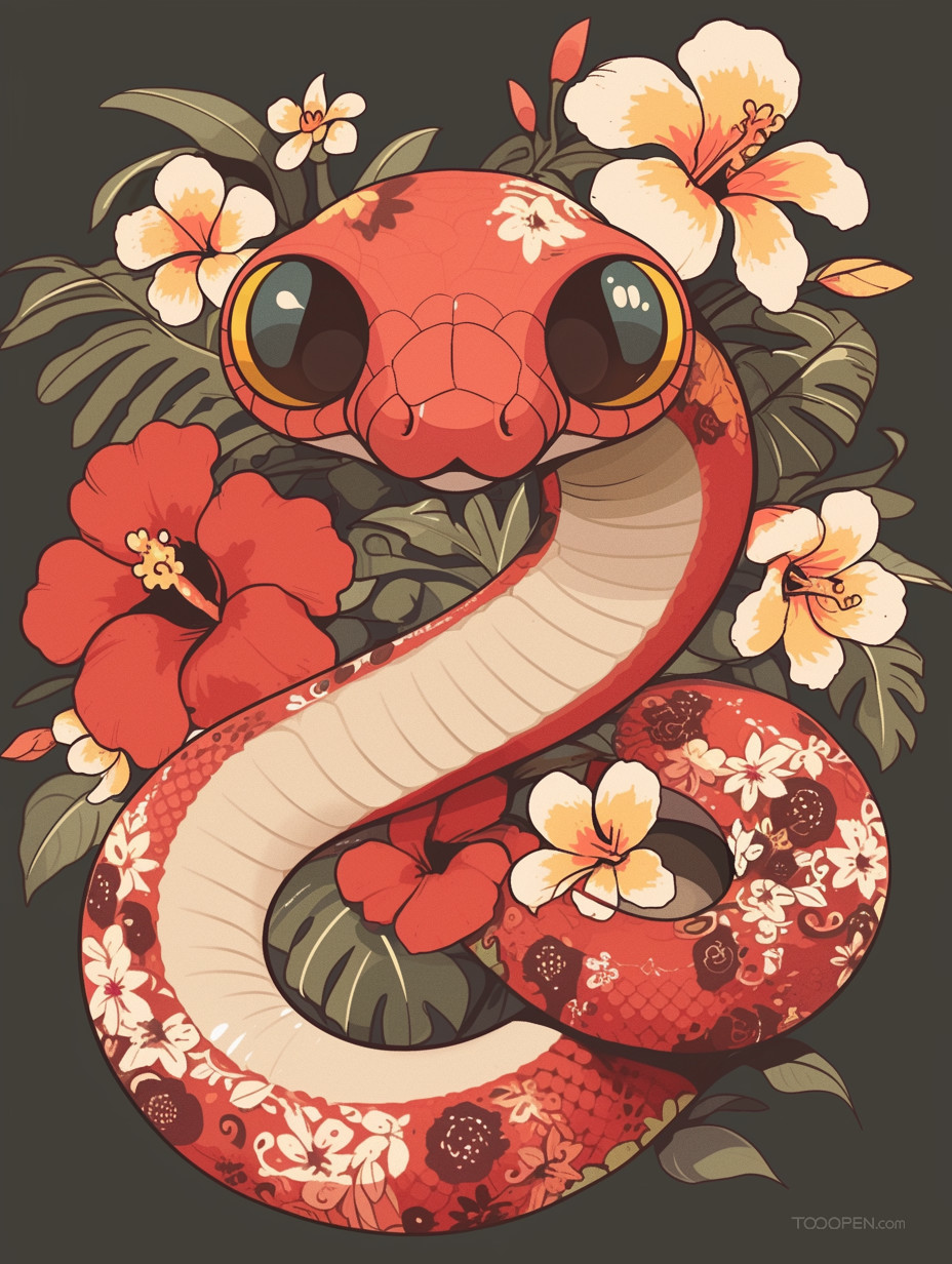 蛇與鮮花新年創(chuàng)意插畫-03