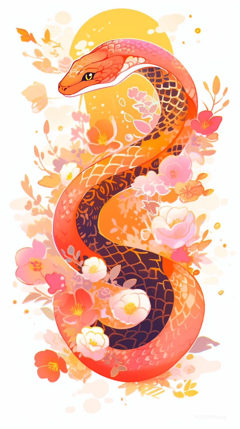 蛇與鮮花新年創(chuàng)意插畫-07