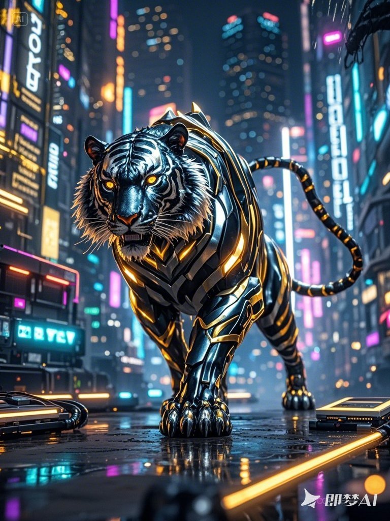 黑夜中科技感城市機械老虎-01