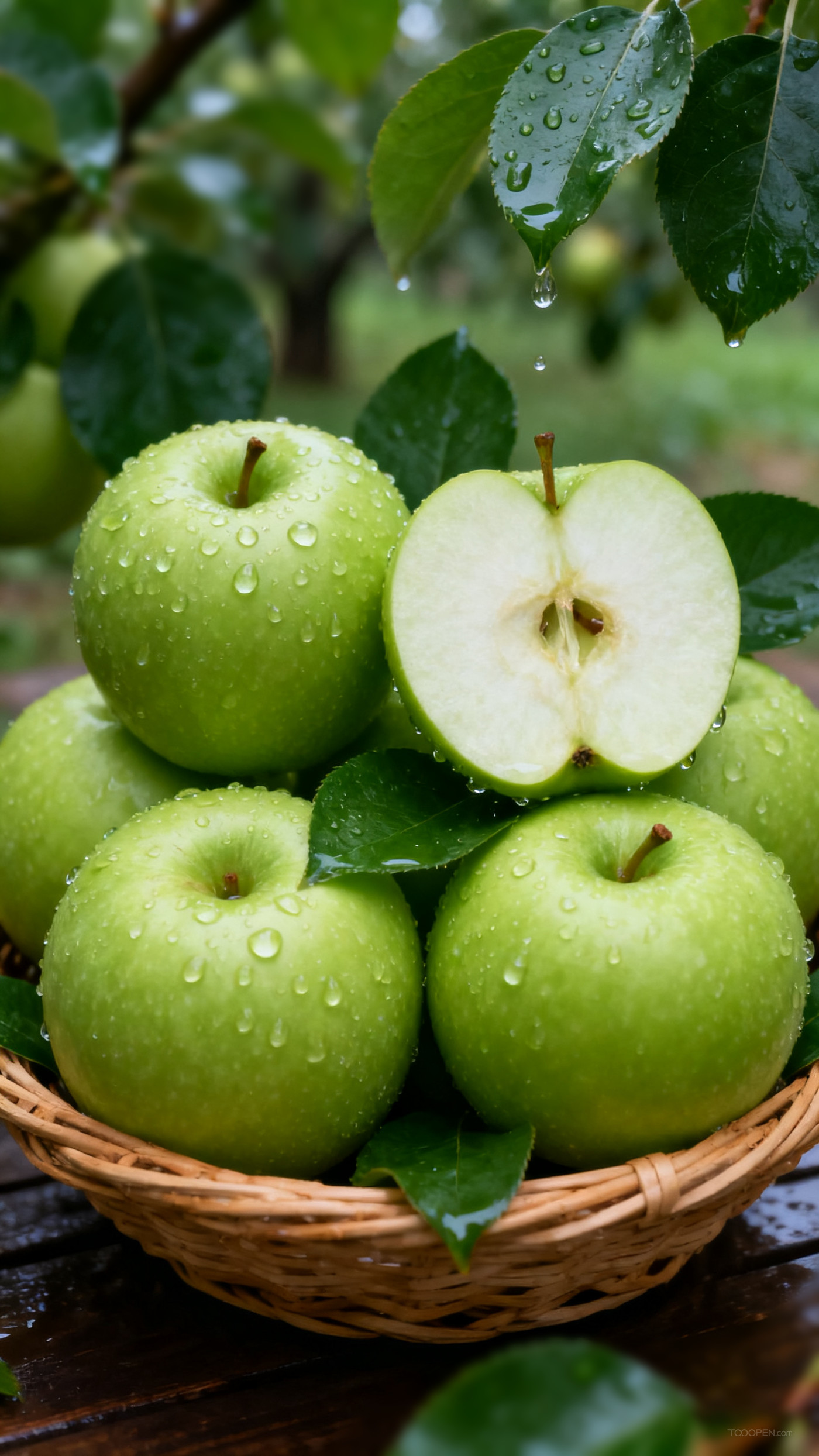 新鲜现摘青苹果创意摄影高清美图-06