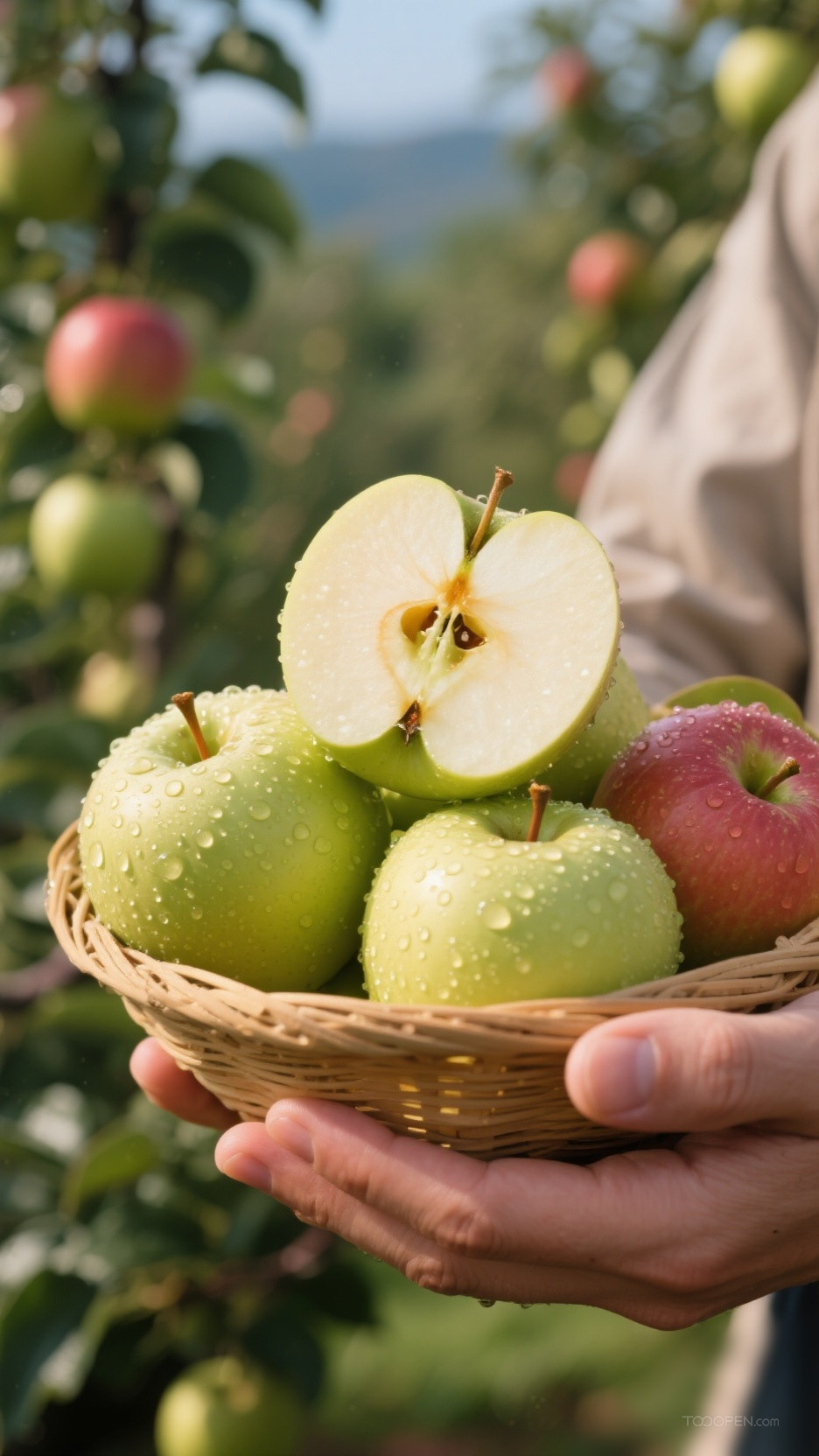 新鲜现摘青苹果红苹果创意摄影高清美图-02