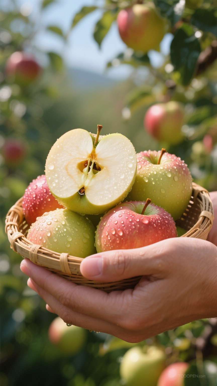 新鲜现摘青苹果红苹果创意摄影高清美图-04