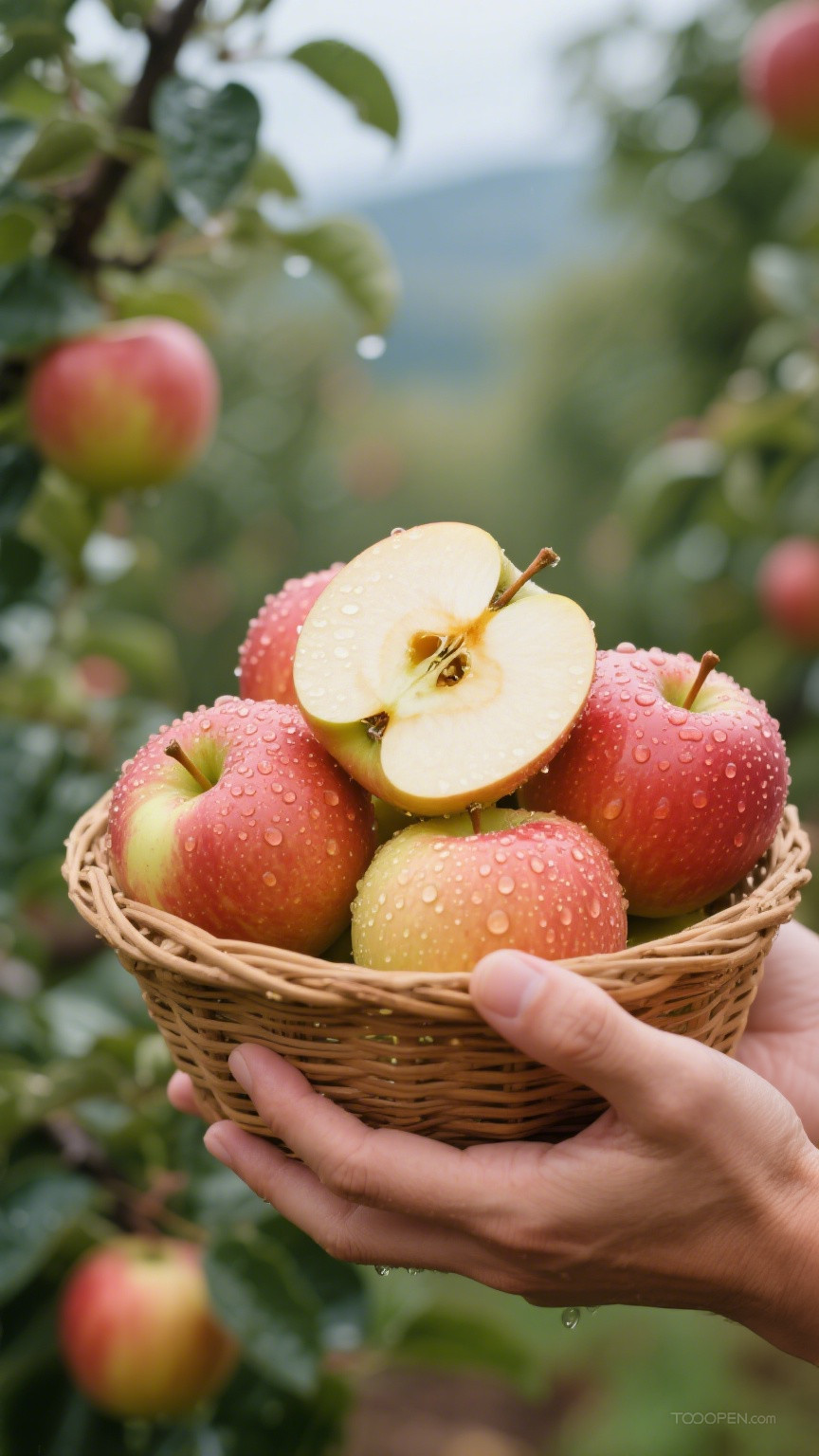 新鲜现摘青苹果红苹果创意摄影高清美图-05