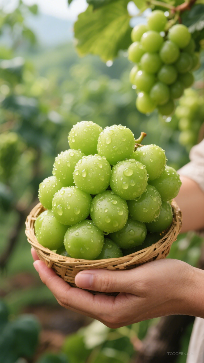 新鲜现摘青提阳光玫瑰创意摄影高清美图-05