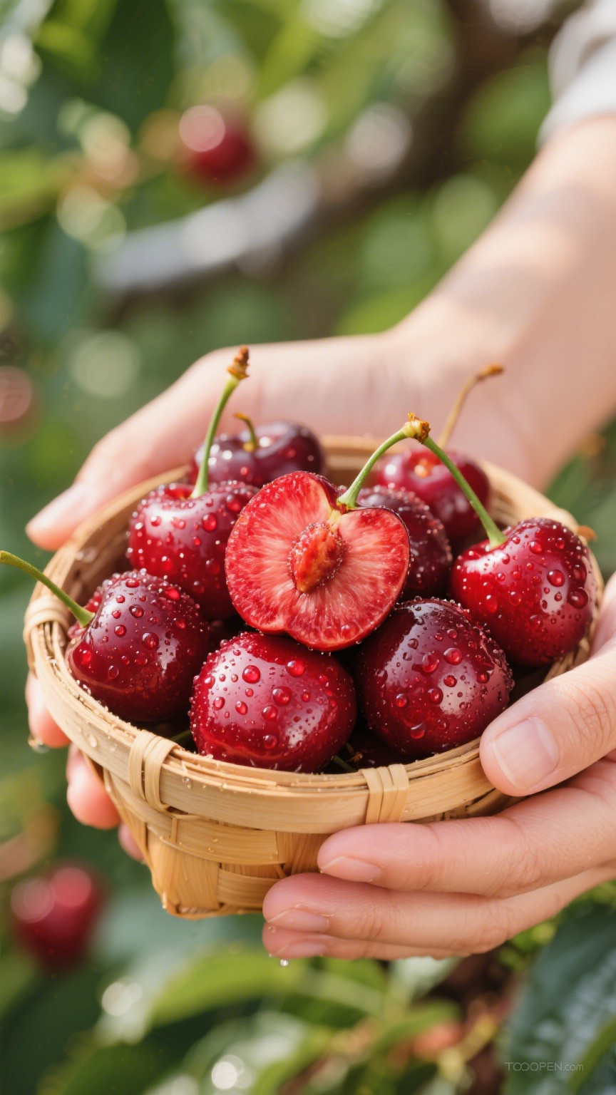 新鲜现摘车厘子樱桃创意摄影高清美图-01