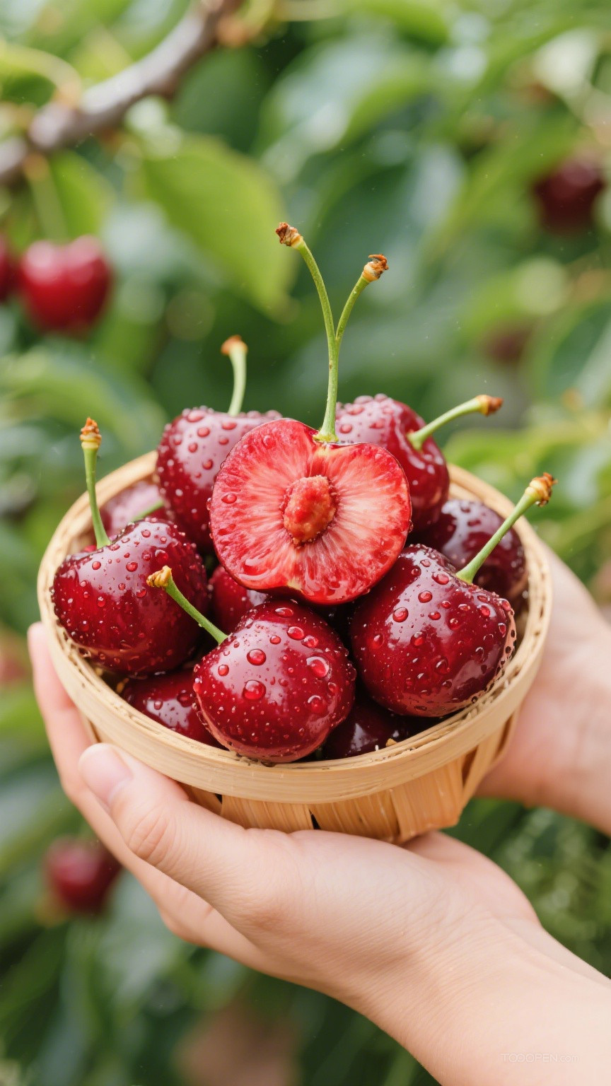 新鲜现摘车厘子樱桃创意摄影高清美图-02